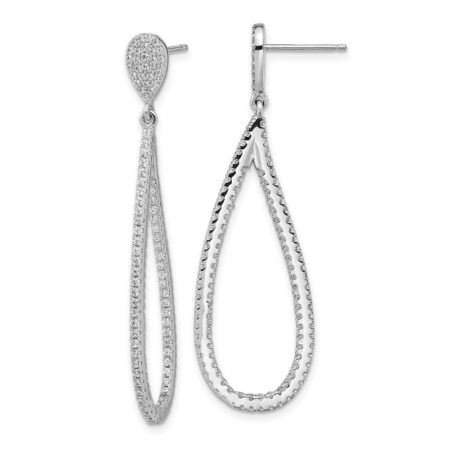 Sterling Silver Cheryl M Rhod-plated CZ Teardrop In/Out Post Earrings