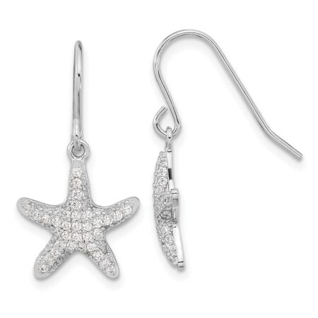 Sterling Silver Cheryl M Rhodium-plated CZ Starfish Dangle Earrings