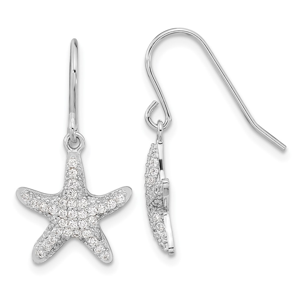 Sterling Silver Cheryl M Rhodium-plated CZ Starfish Dangle Earrings