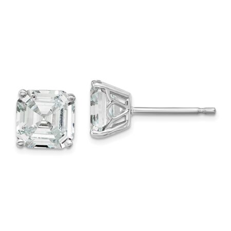 Sterling Silver Cheryl M Rhodium-plated 7mm Square CZ Post Earrings