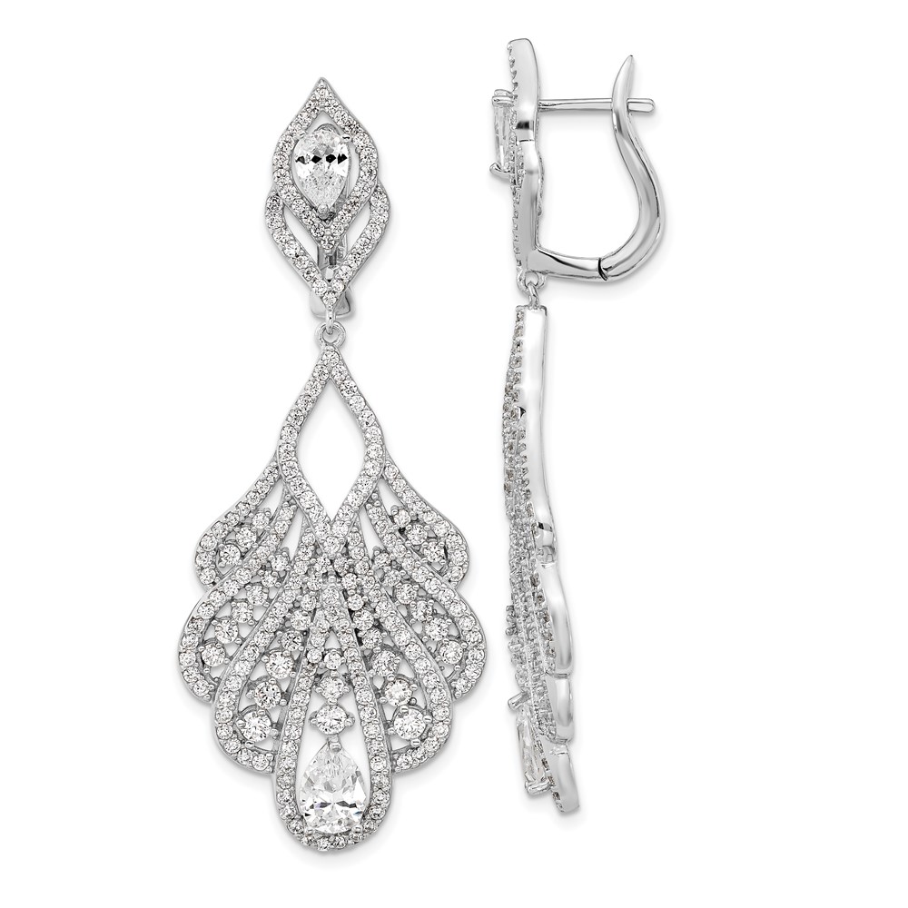 Sterling Silver Cheryl M Rhod-pltd Fancy CZ Omega Dangle Earrings
