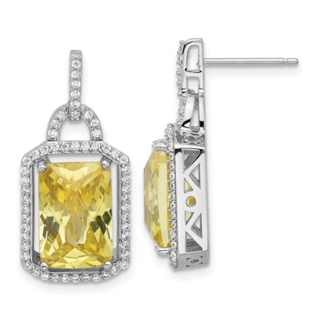 SS Cheryl M Rhod-Pltd Fancy Yellow & Clear CZ Post Dangle Earrings