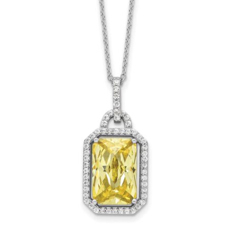 Sterling Silver Cheryl M Rhod-pltd Fancy Yellow & White CZ Necklace