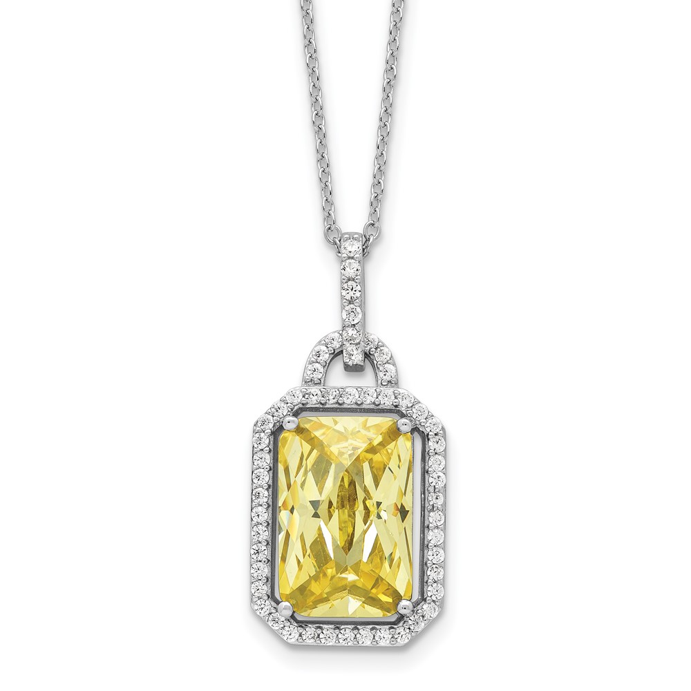 Sterling Silver Cheryl M Rhod-pltd Fancy Yellow & White CZ Necklace
