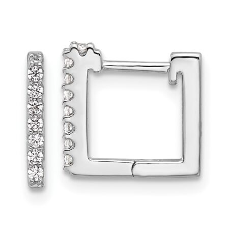 SS Cheryl M Rhodium-Plated CZ Square Hinged Post Hoop Earrings