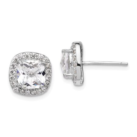 Sterling Silver Cheryl M Rhod-plated Rose-cut CZ Square Post Earrings