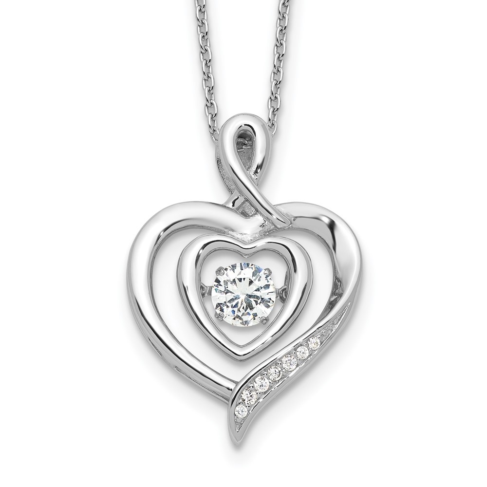 SS Cheryl M Rhod-pltd Vibrant CZ Awareness Heart w/2in ext Necklace