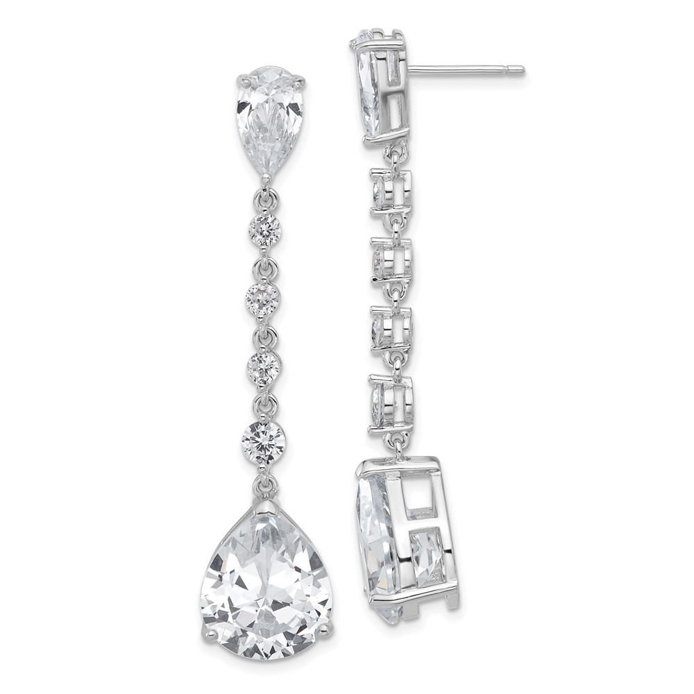 SS Cheryl M Rhod-plated Fancy Pear CZ Post Dangle Earrings