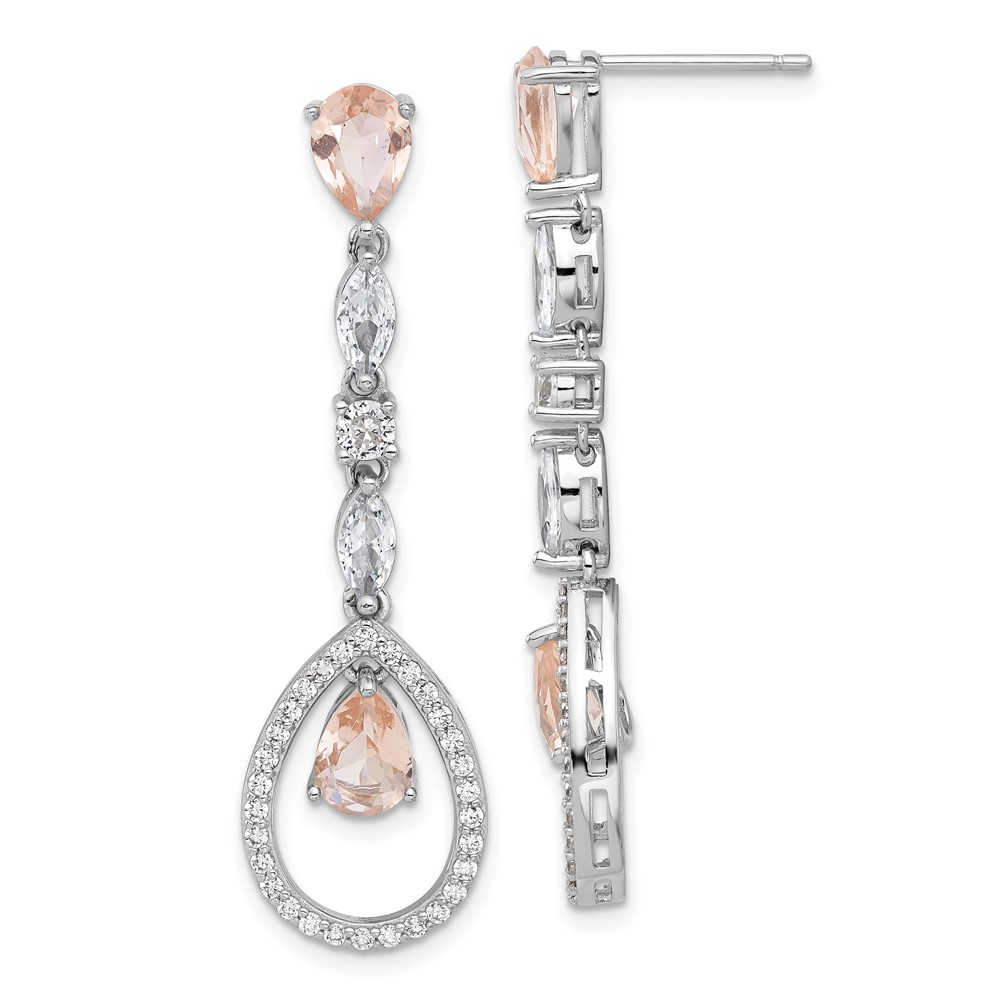 SS Cheryl M Rhod-pltd Fancy CZ & Sim. Morganite Post Dangle Earrings