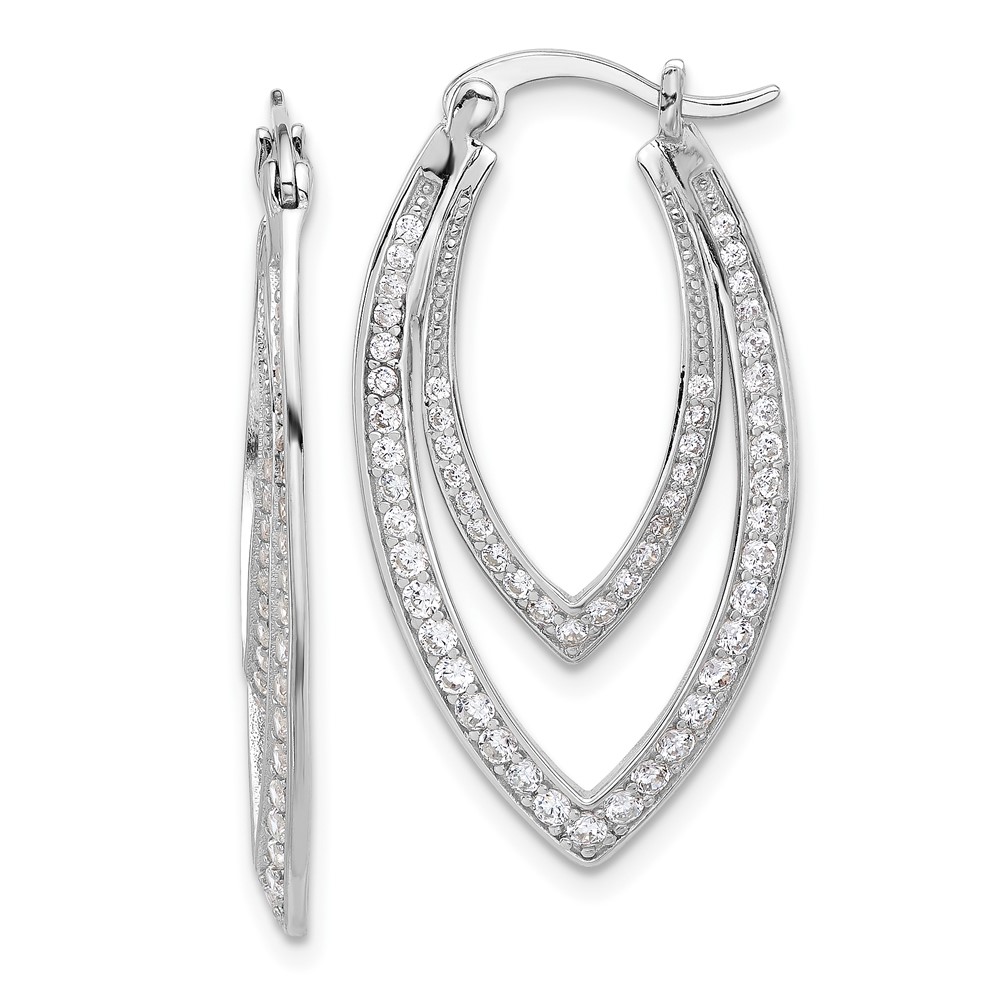 Sterling Silver Cheryl M Rhod-pltd CZ Double Marquise Hoop Earrings