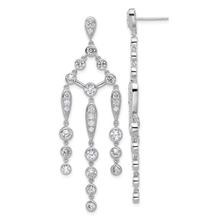 Sterling Silver Cheryl M Rhod-pltd CZ Chandelier Post Dangle Earrings