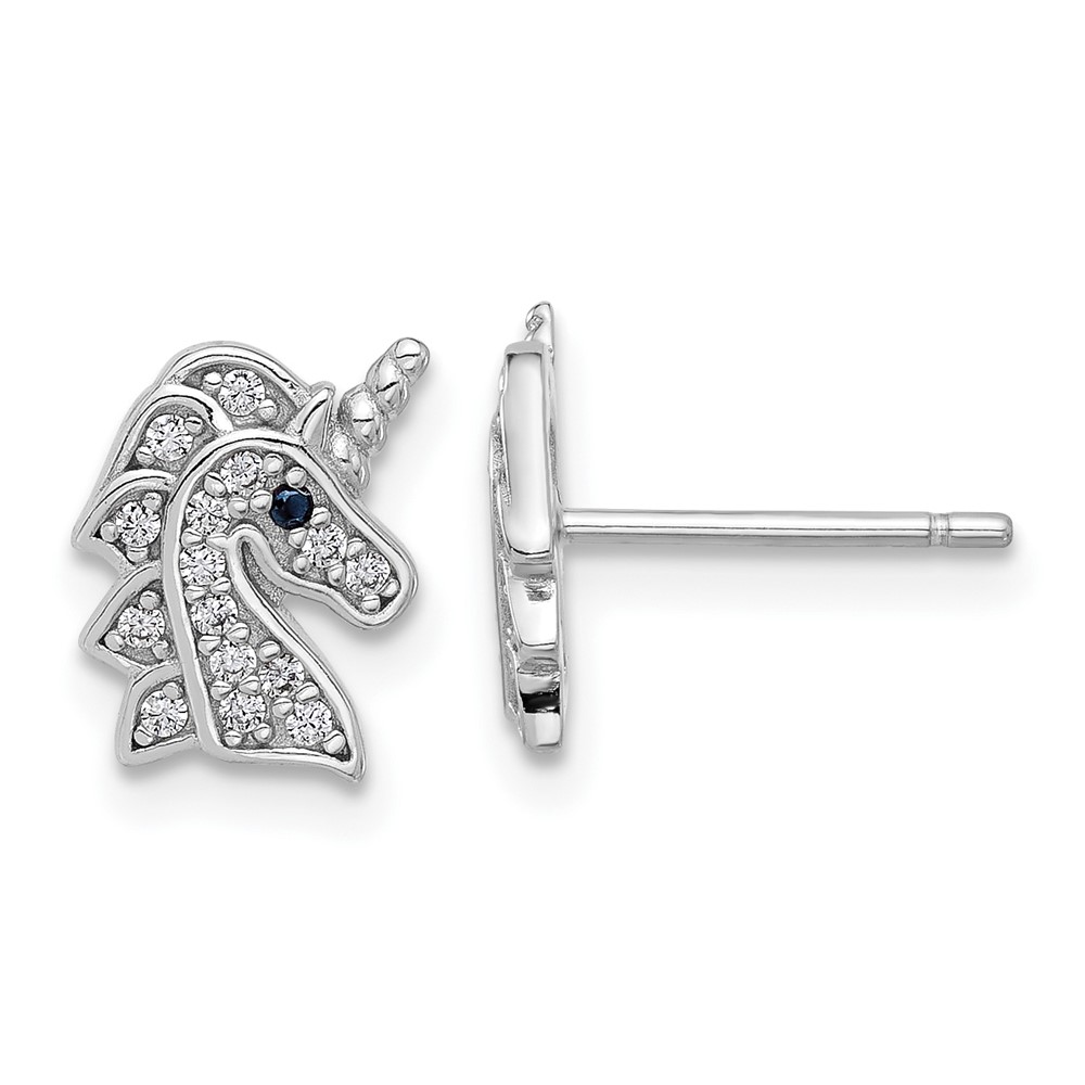 SS Cheryl M Rhodium-plated Black & White CZ Unicorn Post Earrings