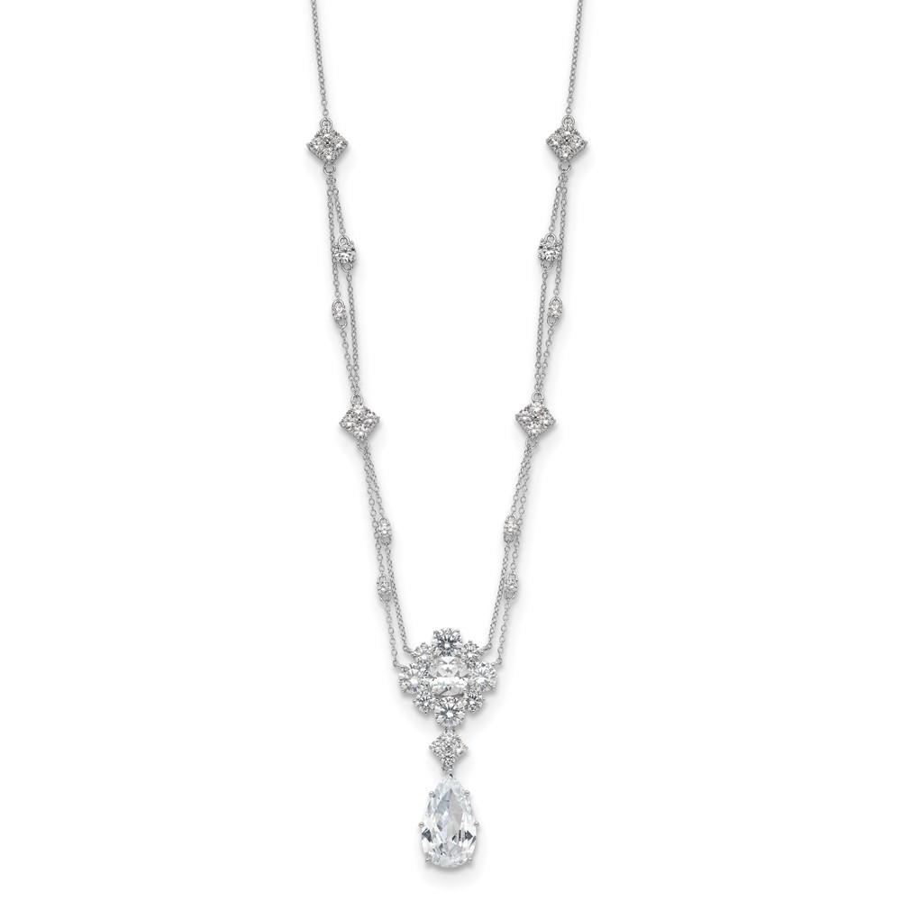 SS Cheryl M Rhod-plated Fancy Teardrop CZ Dangle Necklace