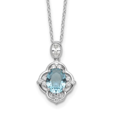 Sterling Silver Cheryl M Rhodium-plated CZ & Blue Glass Necklace