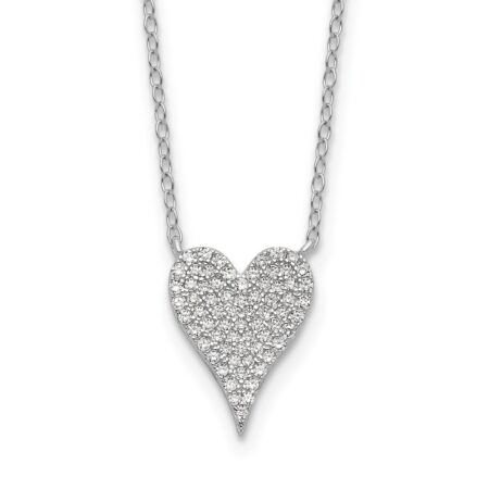 Sterling Silver Cheryl M Rhodium-plated Pave CZ Heart Necklace