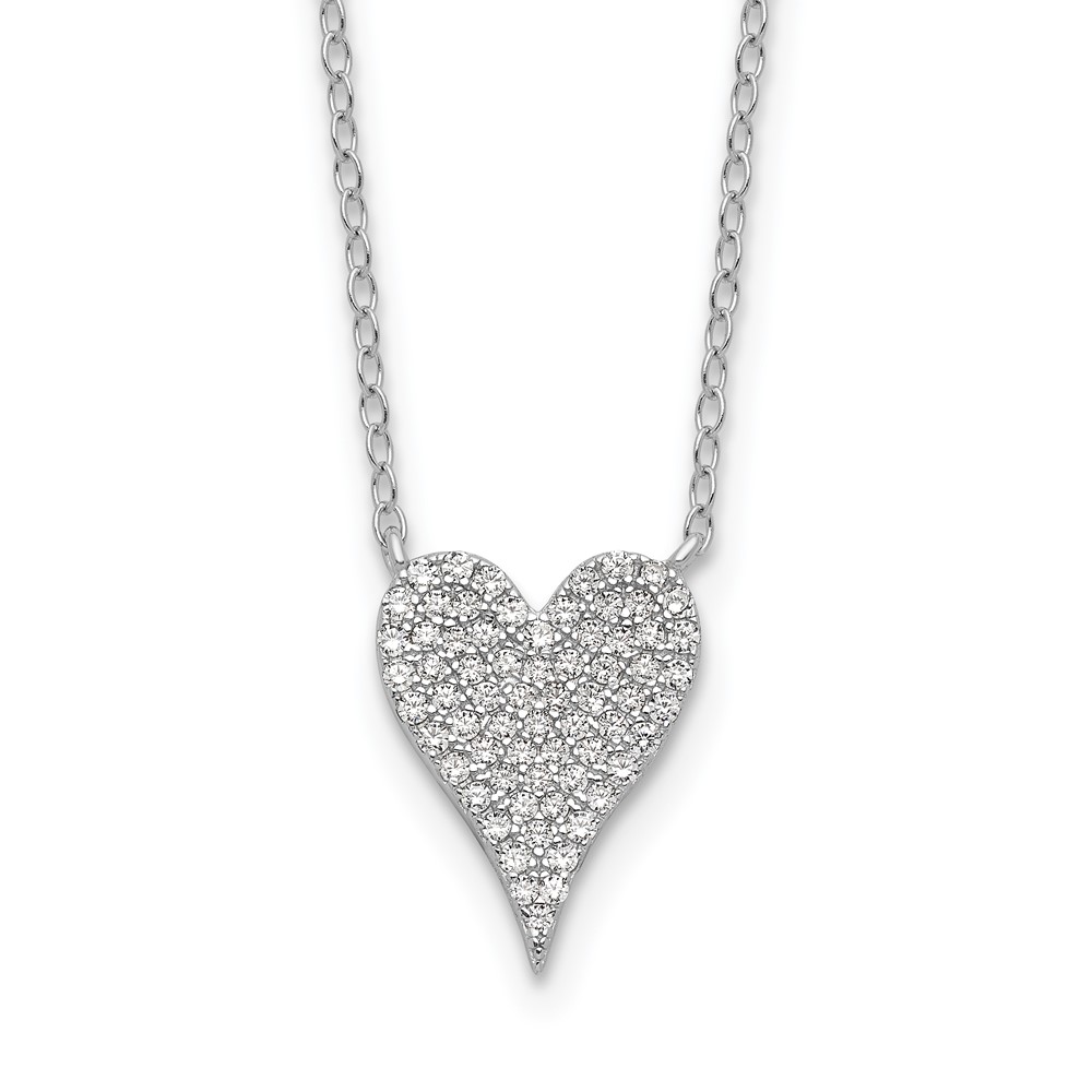 Sterling Silver Cheryl M Rhodium-plated Pave CZ Heart Necklace