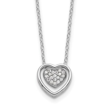 Sterling Silver Cheryl M Rhodium-plated CZ Double Heart Necklace