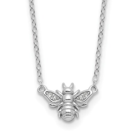 Sterling Silver Cheryl M Rhodium-plated CZ Bee Necklace