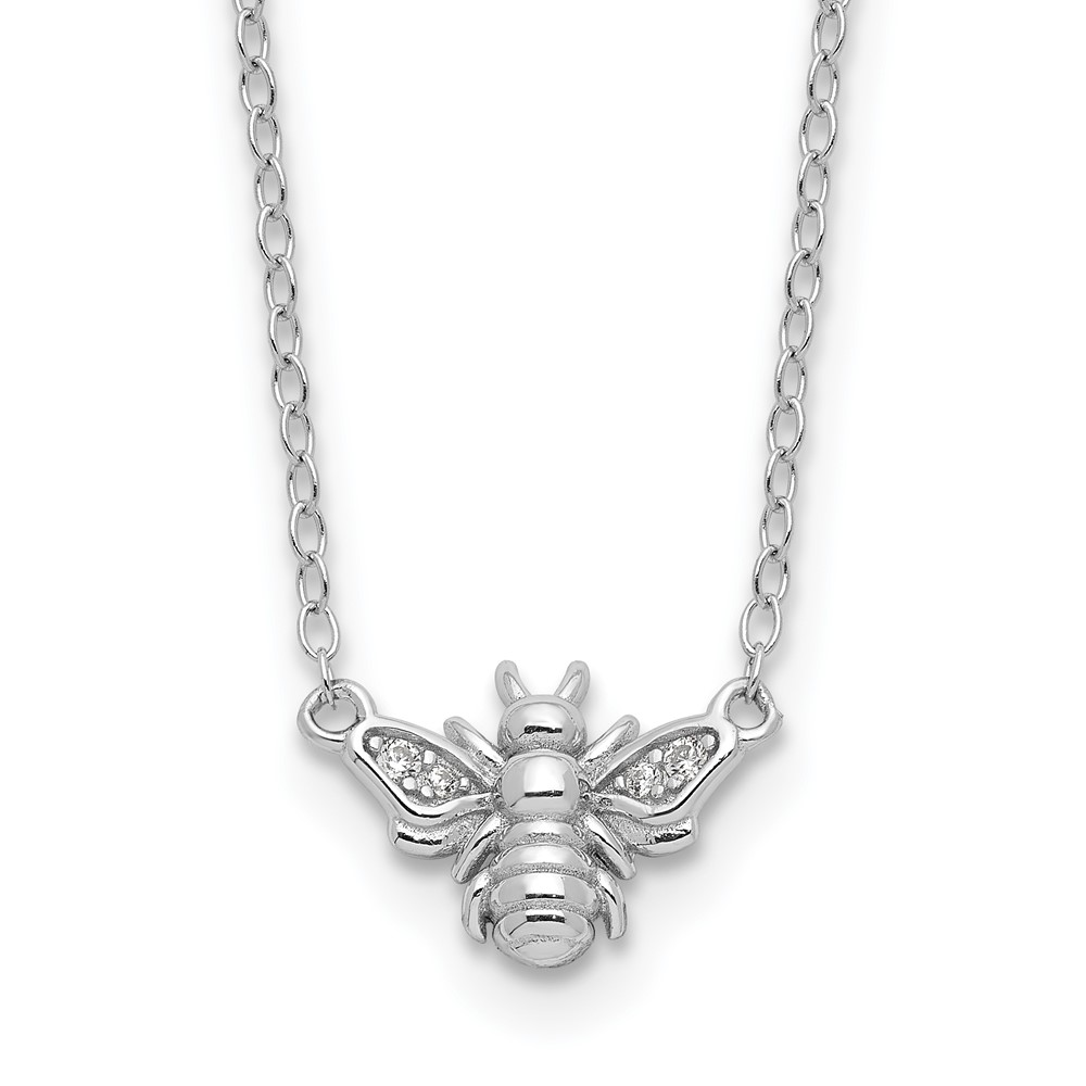 Sterling Silver Cheryl M Rhodium-plated CZ Bee Necklace