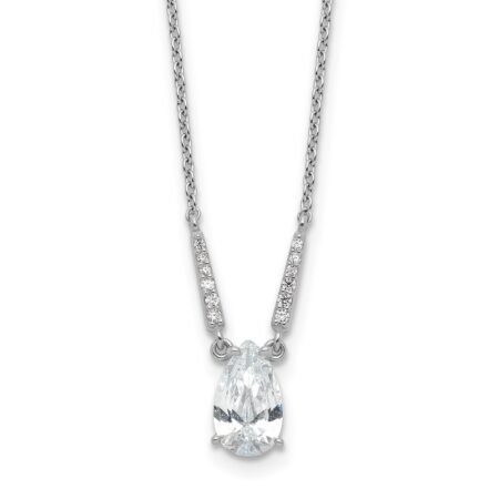 Sterling Silver Cheryl M Rhodium-plated Pear Shaped CZ Necklace