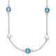 SS Cheryl M Rhod-pltd Blue CZ & FWC Pearl Station w/2in ext Necklace