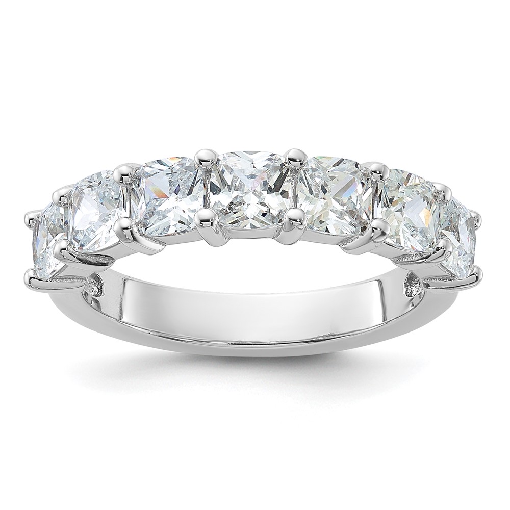 Sterling Silver Cheryl M Rhodium-plated Cushion-cut CZ 7 Stone Ring