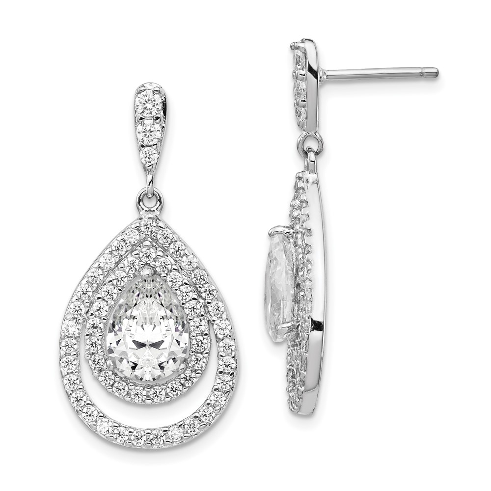 SS Cheryl M Rhodium-plated Double Pear CZ Post Dangle Earrings