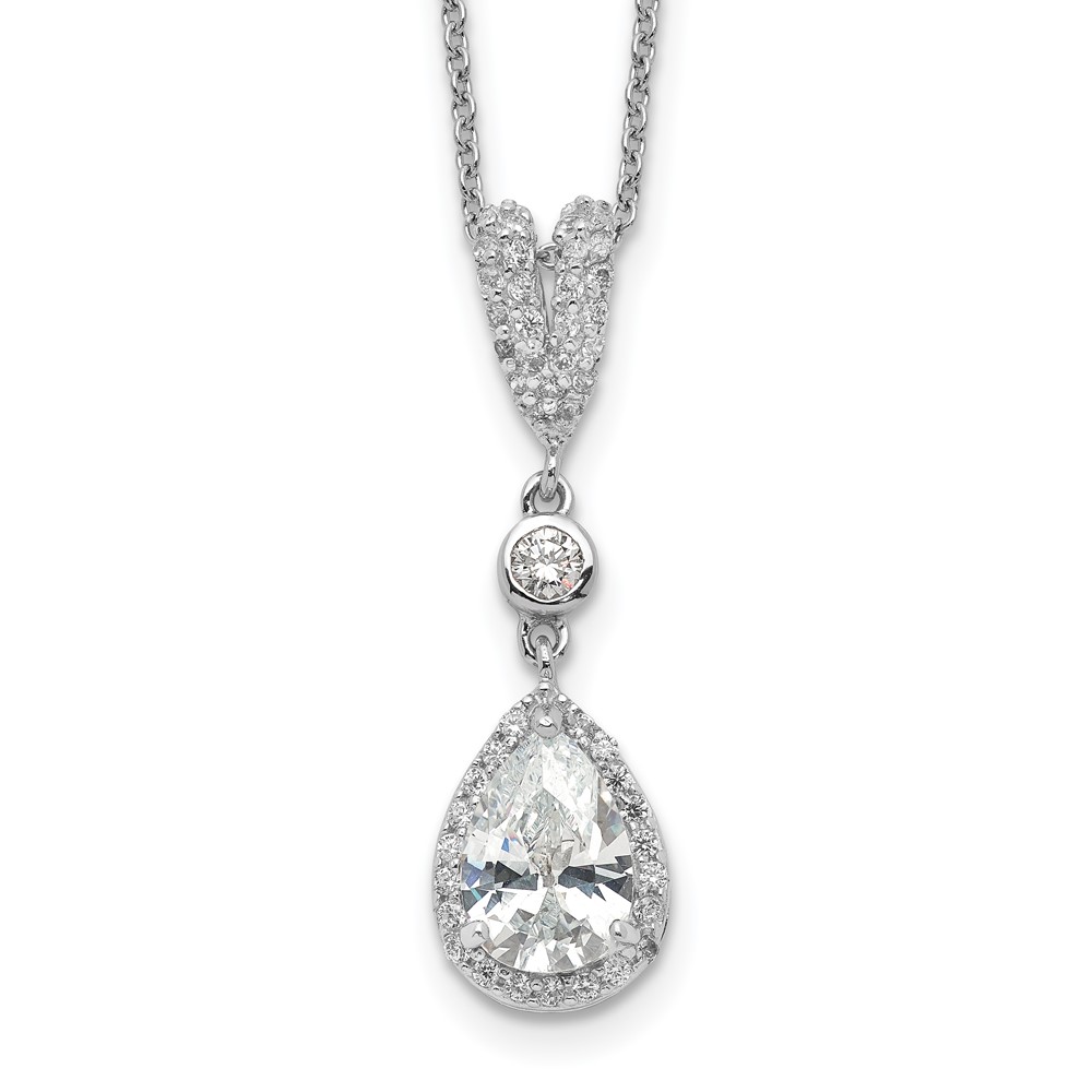 Sterling Silver Cheryl M Rhodium-plated Teardrop CZ Necklace
