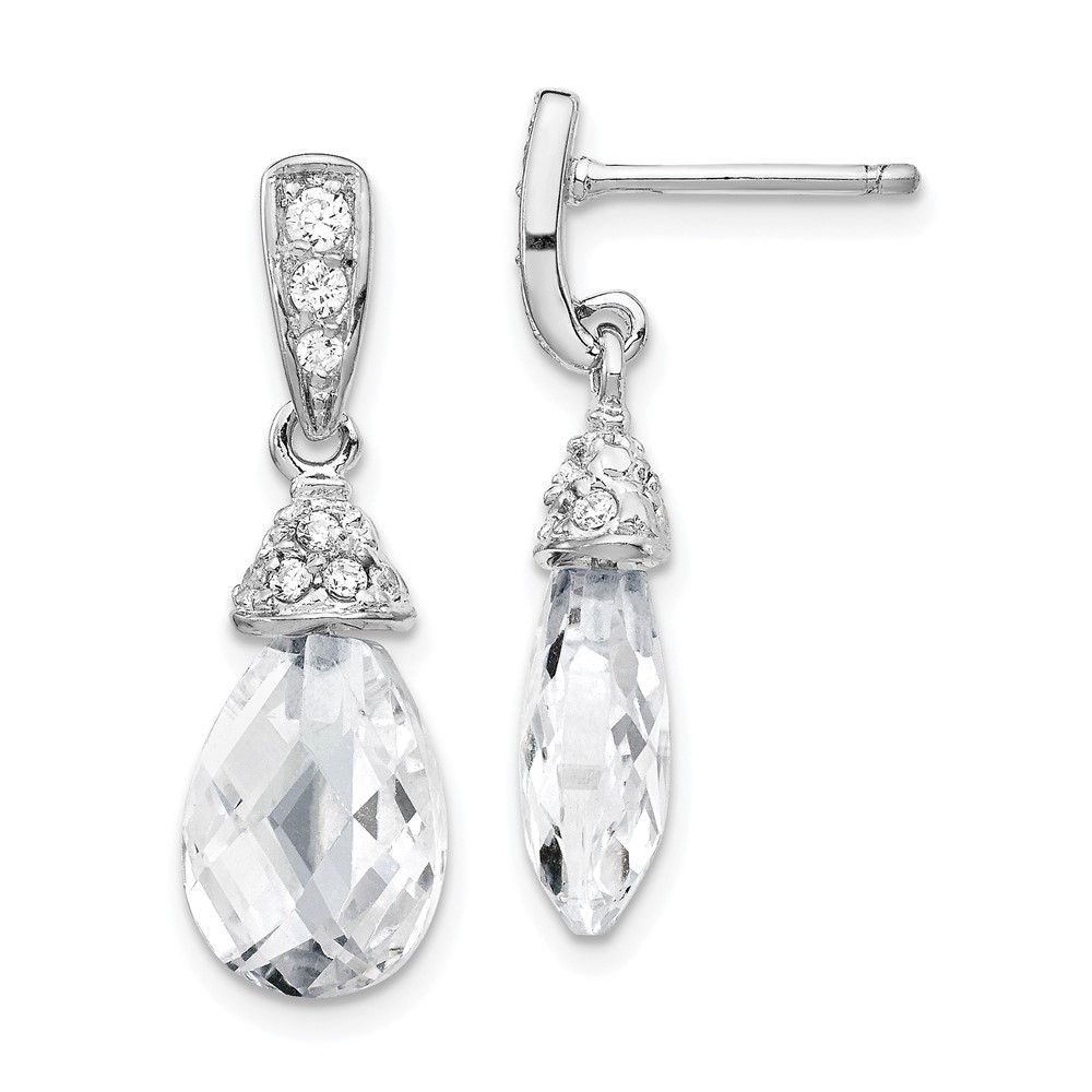 Sterling Silver Cheryl M Rhod-plated Teardrop CZ Dangle Post Earrings