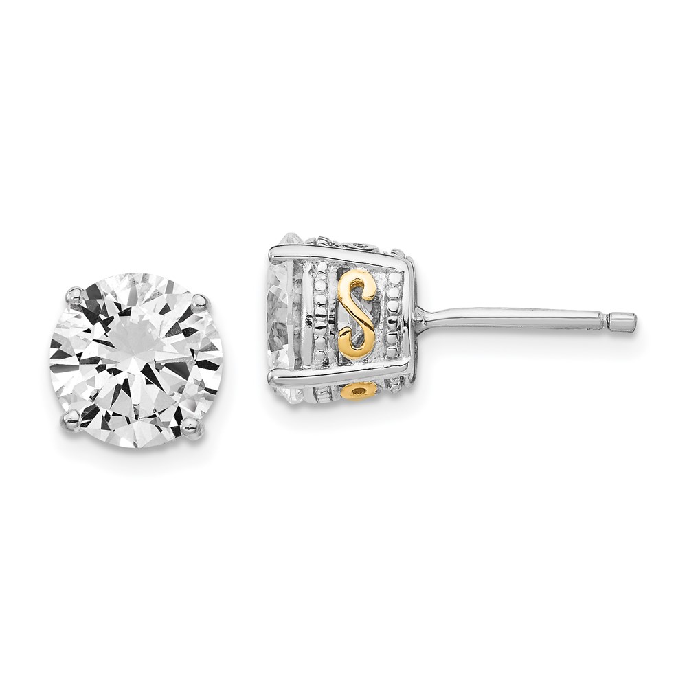 Sterling Silver Cheryl M Rhod-pltd Gold-plated 8mm CZ Stud Earrings