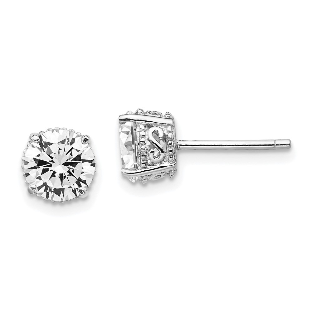 Sterling Silver Cheryl M Rhodium-plated 6.5mm CZ Stud Post Earrings