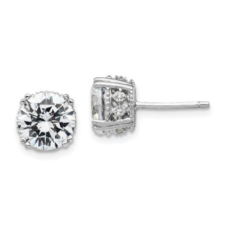 Sterling Silver Cheryl M Rhodium-plated 8mm CZ Stud Earrings