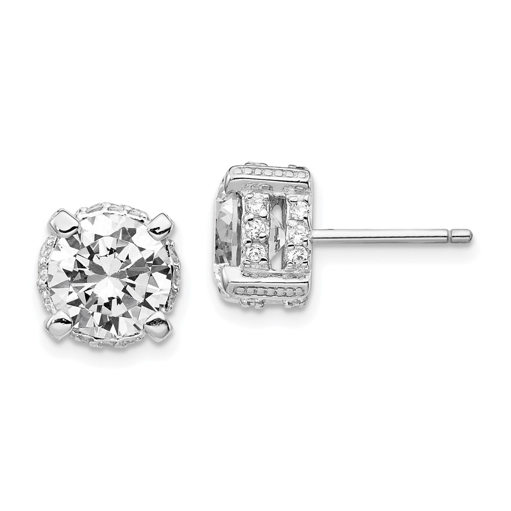 Sterling Silver Cheryl M Rhodium-plated 8mm CZ Stud Earrings