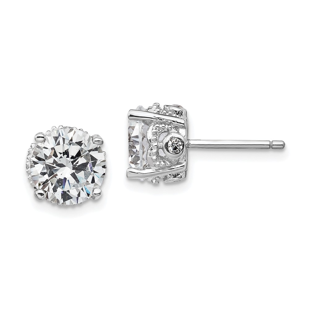 Sterling Silver Cheryl M Rhodium-plated 8mm CZ Stud Earrings