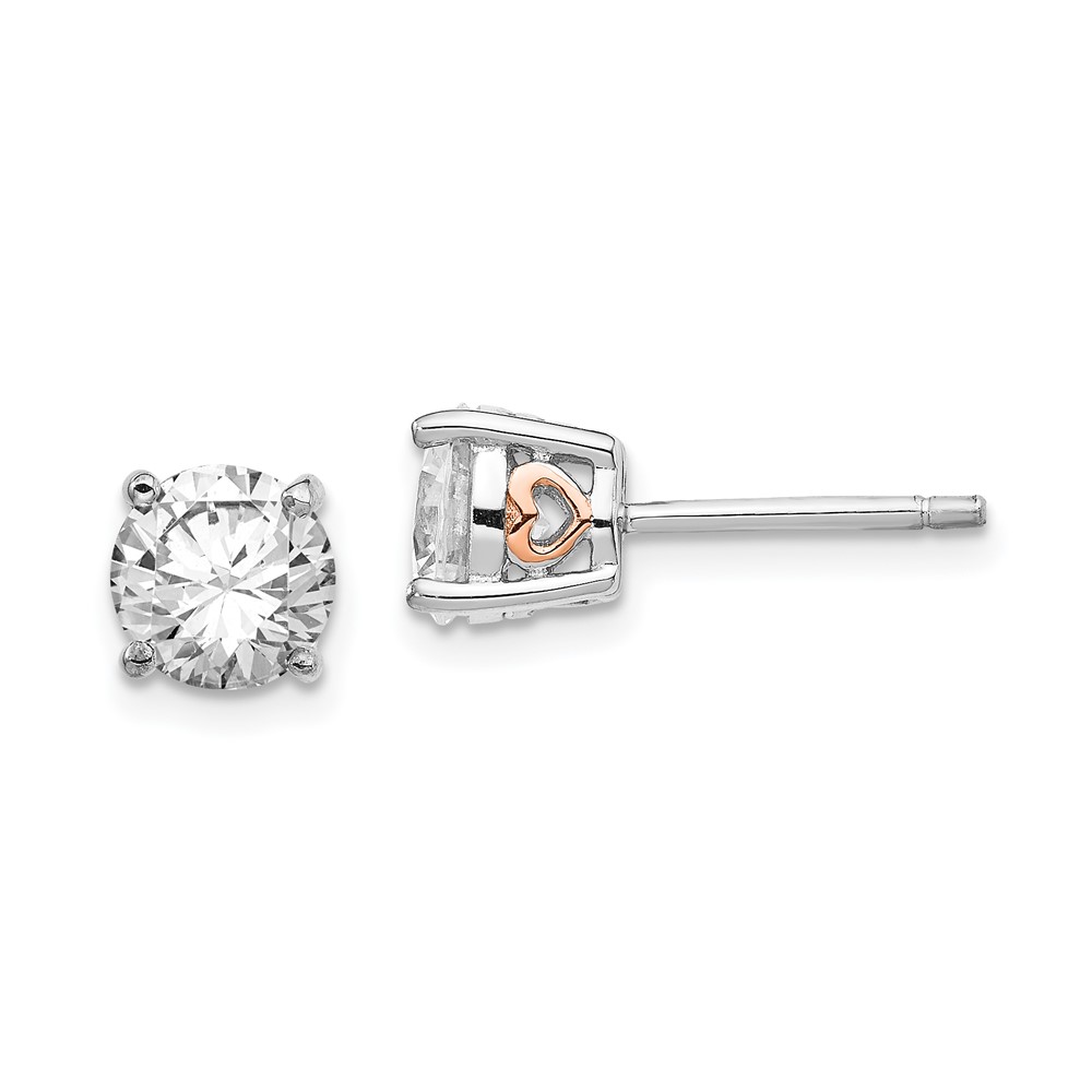 SS Cheryl M Rh-ptd & Rose Gold-Ptd Heart 6.5mm CZ Stud Earrings
