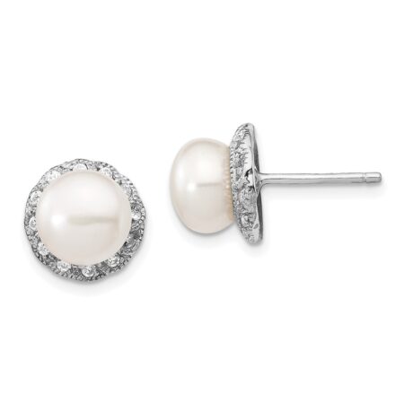 Sterling Silver Cheryl M Rhodium-plated CZ & FWC Pearl Post Earrings