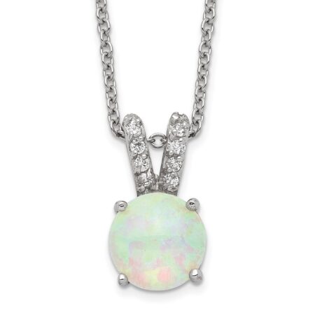 Sterling Silver Cheryl M Rhod-pltd Lab Cr. White Opal & CZ Necklace