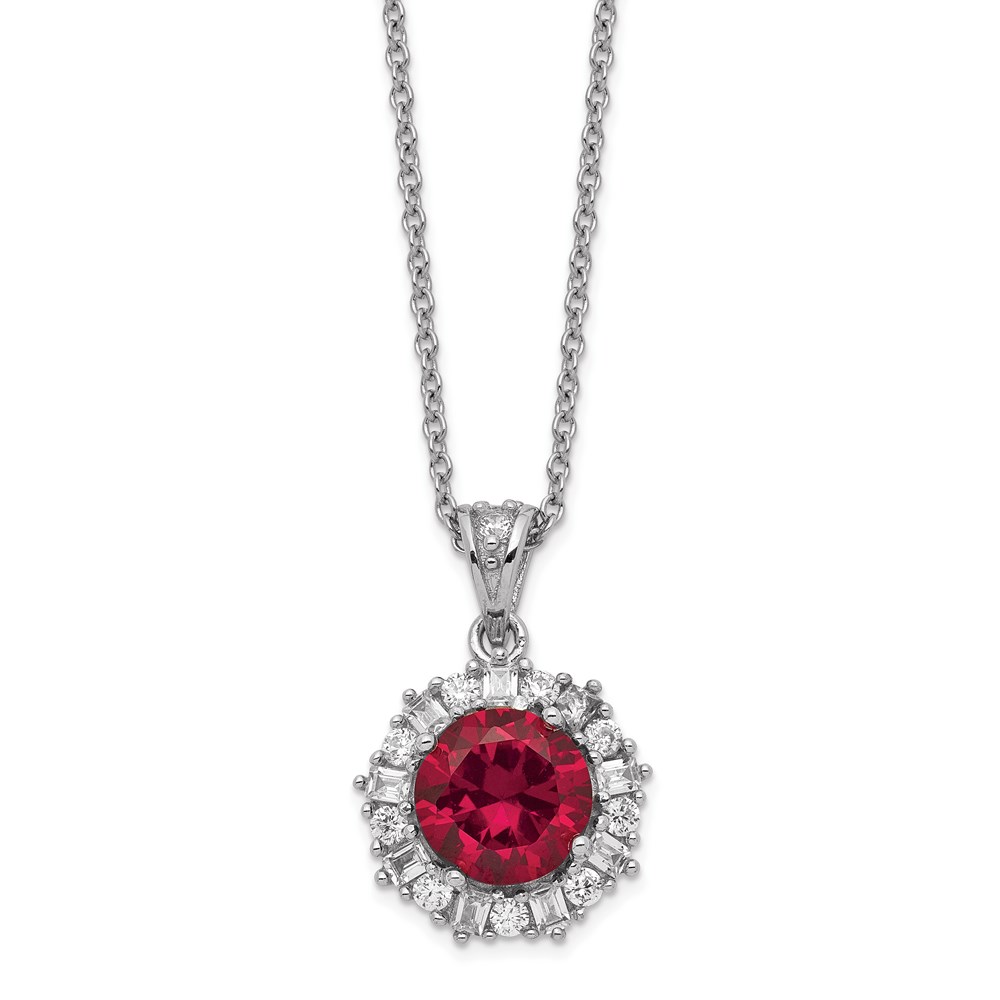Sterling Silver Cheryl M Rhodium-plated Created Ruby & CZ Necklace