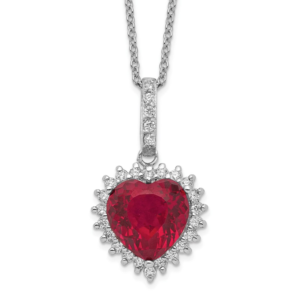 Sterling Silver Cheryl M Rhod-pl Created Ruby & CZ Heart Necklace