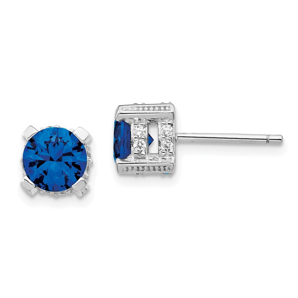 SS Cheryl M Rhod-pltd 6.5mm Lab Cr. Blue Spinel & CZ Stud Earrings