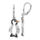 SS Cheryl M Rh-pltd Enamel Black & White CZ Penguin Dangle Earrings