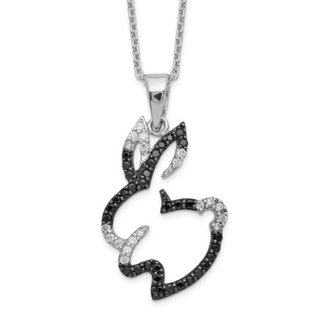 Sterling Silver Cheryl M Rhod-pltd Black & White CZ Rabbit Necklace