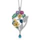 Sterling Silver Cheryl M Rhod-pl Enamel Glass and CZ Floral Necklace