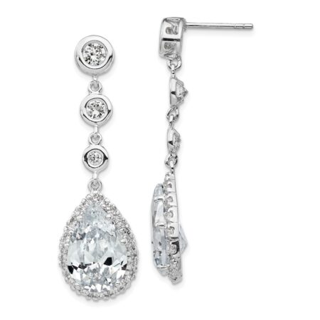 Sterling Silver Rhod-plated Cheryl M Teardrop CZ Post Dangle Earrings