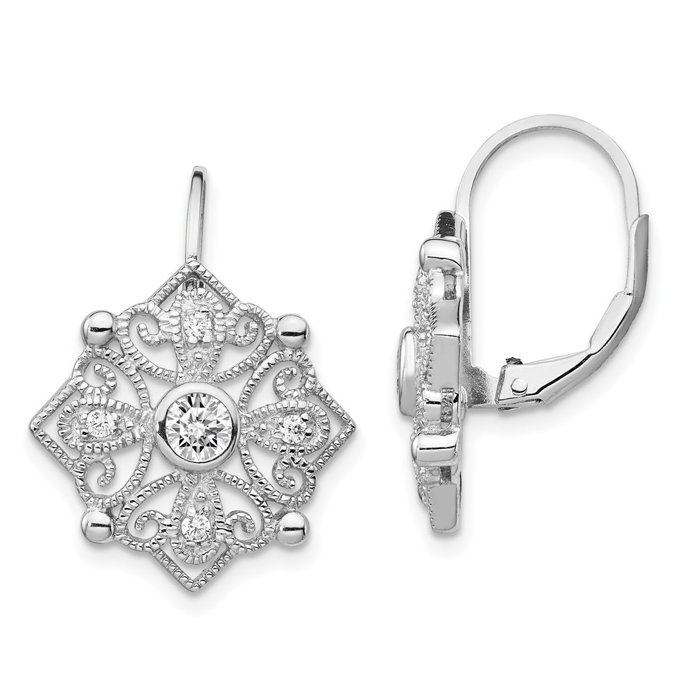 Sterling Silver Cheryl M Rhodium-plated Fancy CZ Leverback Earrings