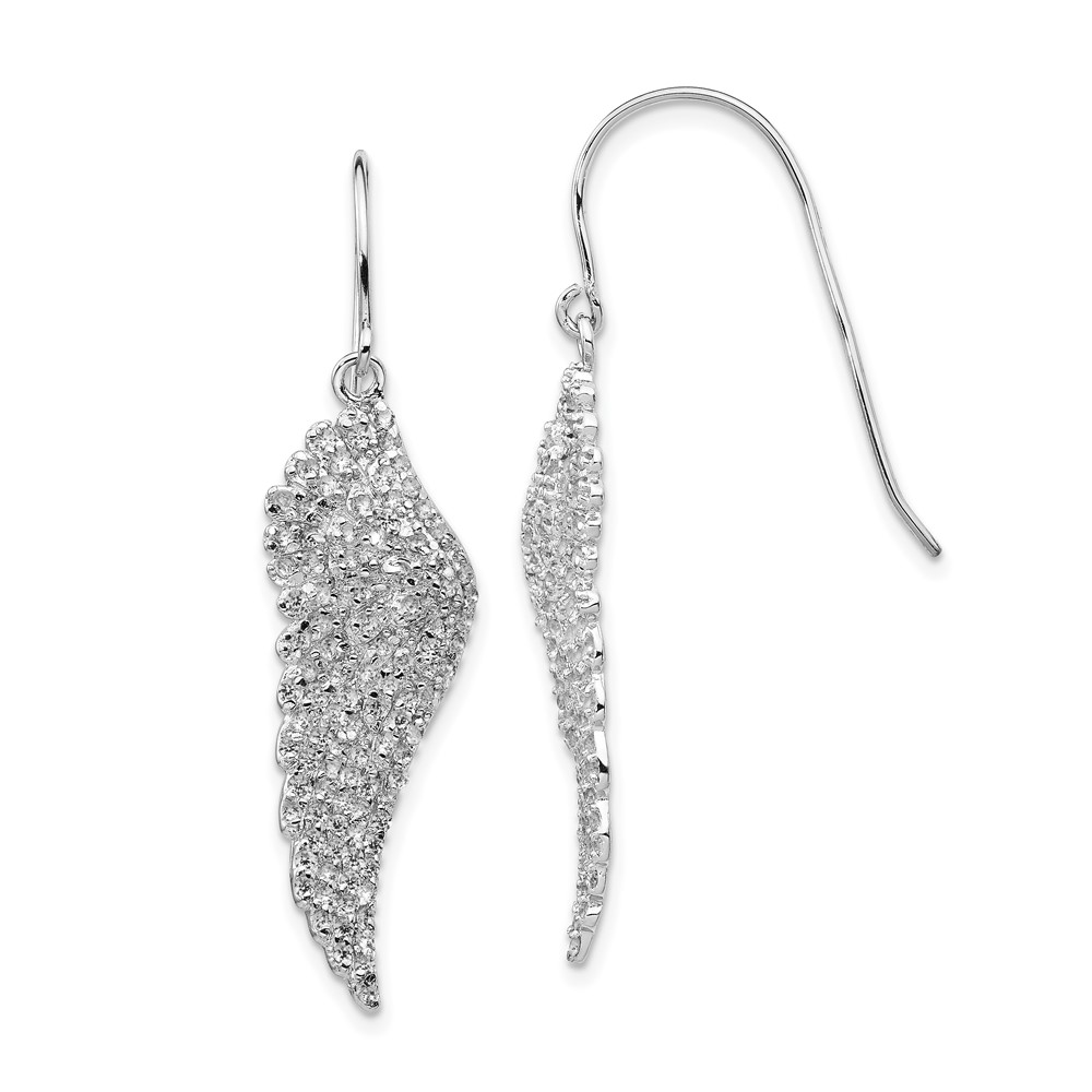 Sterling Silver Cheryl M Rhod-plated CZ Angel Wings Dangle Earrings