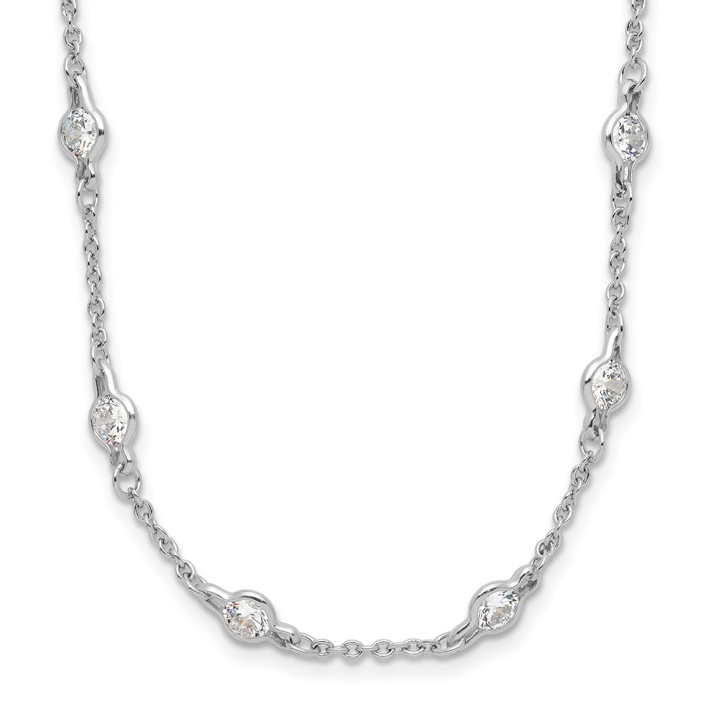 Sterling Silver Cheryl M Rhodium-plated CZ 42 Station Necklace