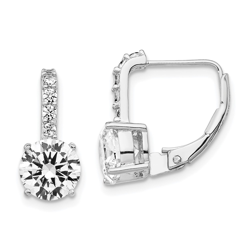 Sterling Silver Cheryl M Rhodium-plated CZ Leverback Earrings