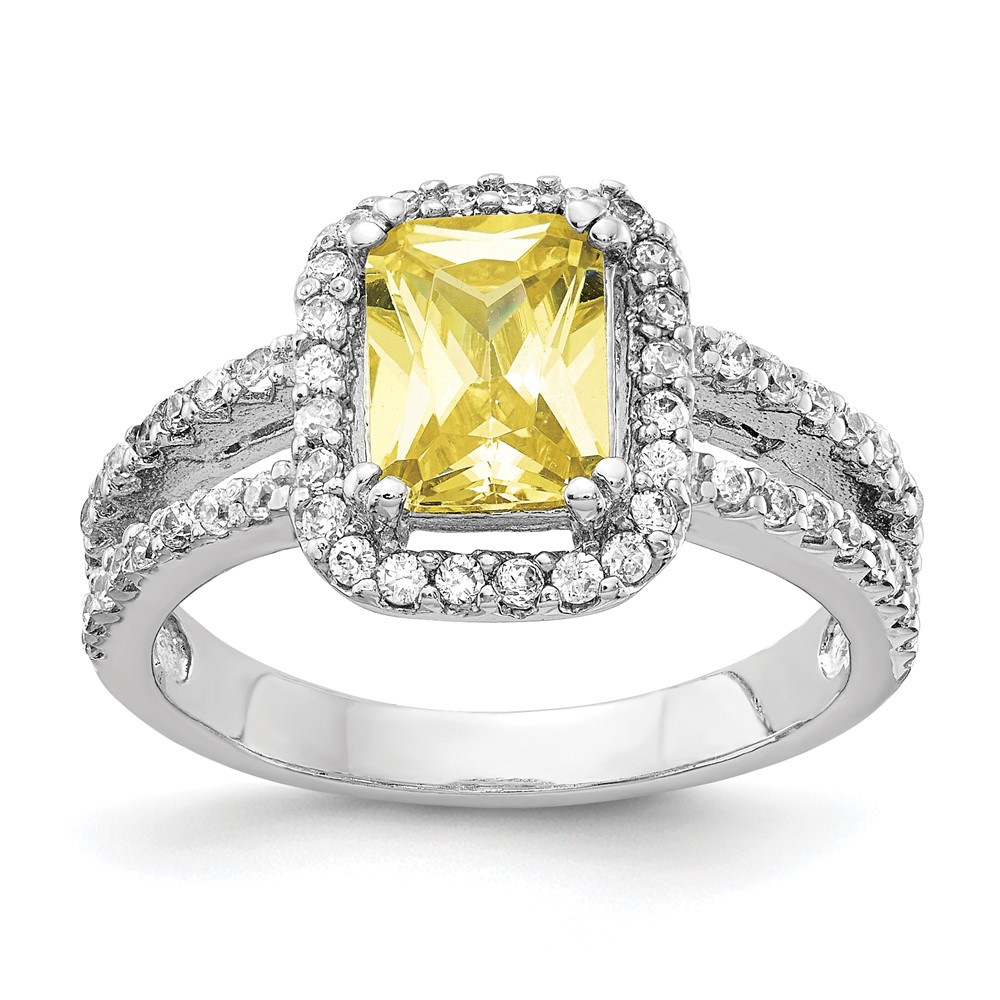 Sterling Silver Cheryl M Rhodium-plated Yellow & White CZ Halo Ring
