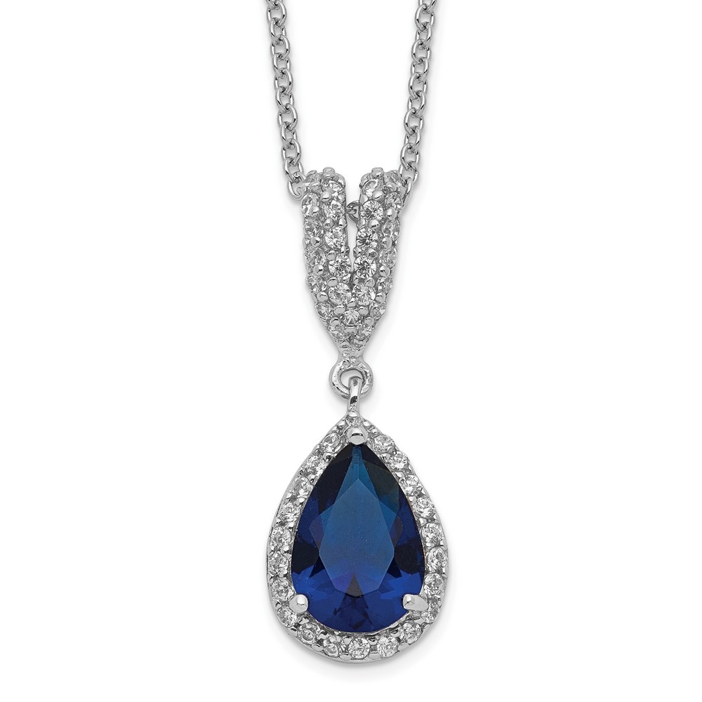 Sterling Silver Cheryl M Rhod-pltd Cr Spinel & CZ Teardrop Necklace